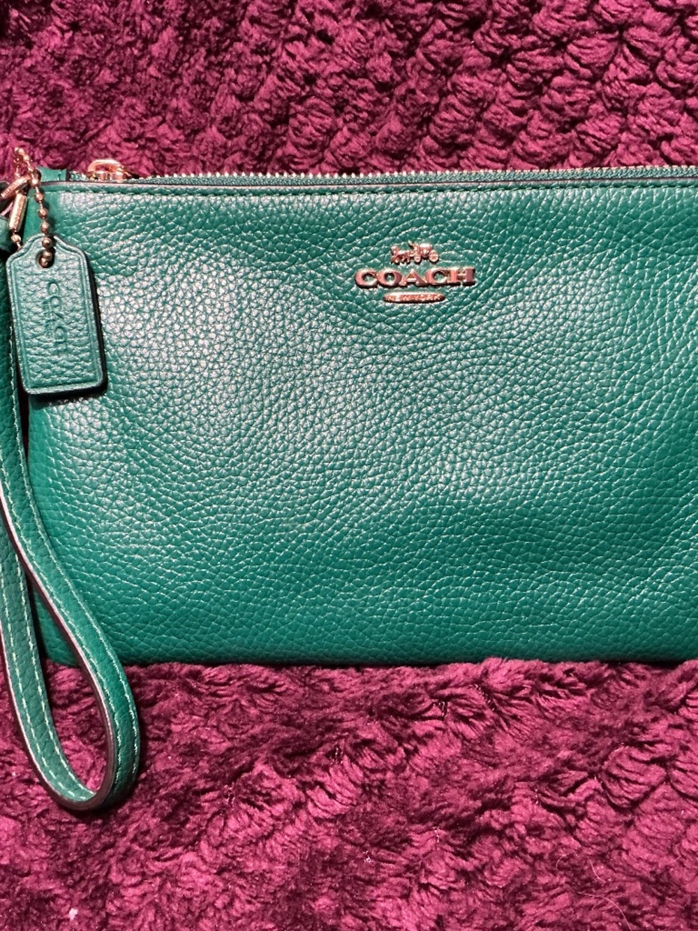 Coach Teal Leather Wristlet 7.5x5